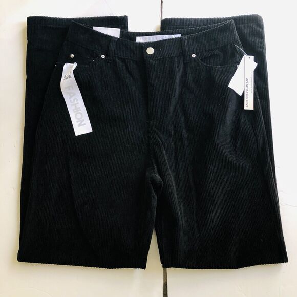 TINSELTOWN WOMENS JEANS SIZE 10 HIGH RISE STRAIGHT LEG BLACK COURDUROY FASHION - Picture 1 of 10